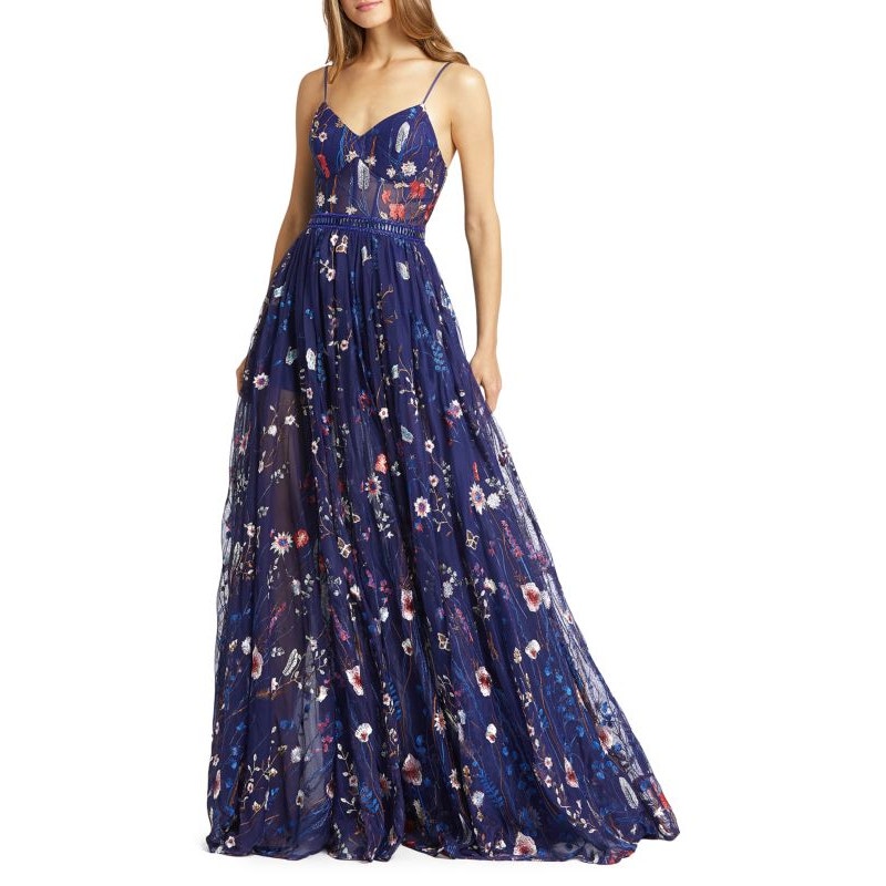 Mac Duggal Blue Floral Embroidered Ball Gown Nwt
